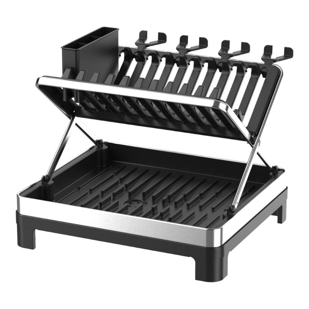 Escurridor para Platos Plegable de Acero Inoxidable con Bandeja de Goteo