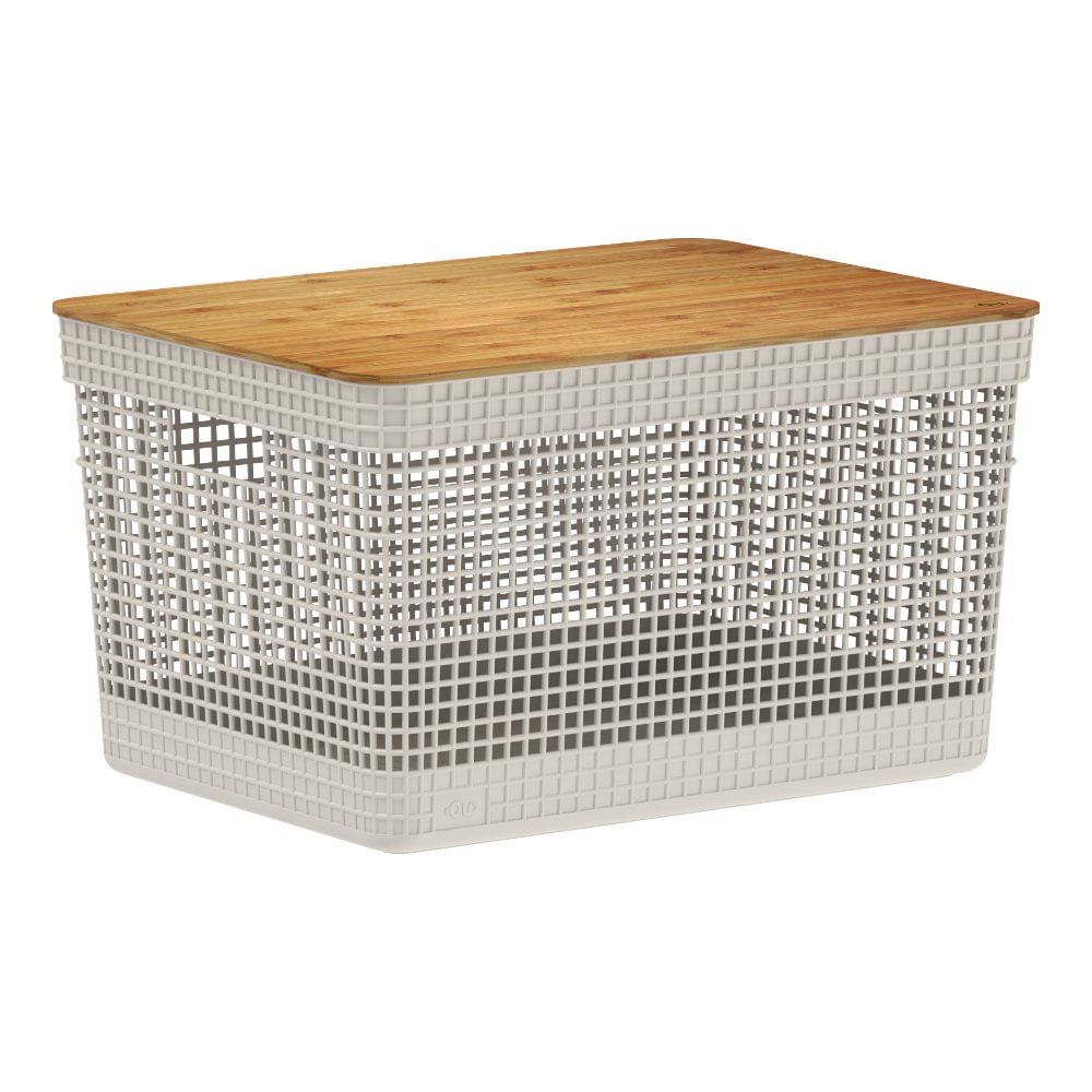 Canasta Grid 20 L de Plástico con Tapadera de Bambú Color Beige Canasta Grid con Tapadera…