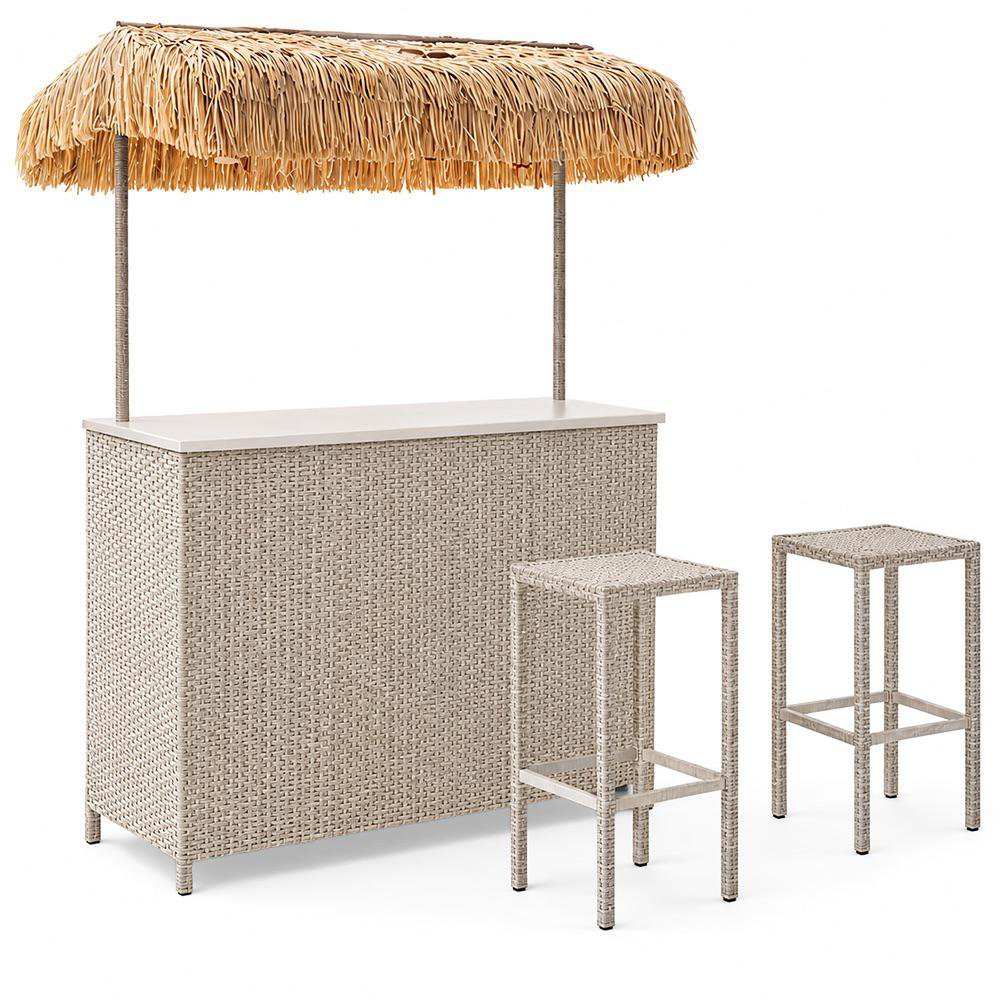 Set de Bar Sunny con 3 Piezas Barra y 2 Bancos Altos Estilo Tropical