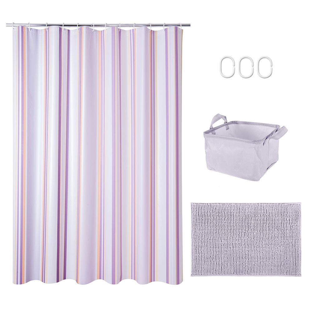 Set de Baño 15 Piezas con Cortina Impermeable y Alfombra Colores Surtidos
