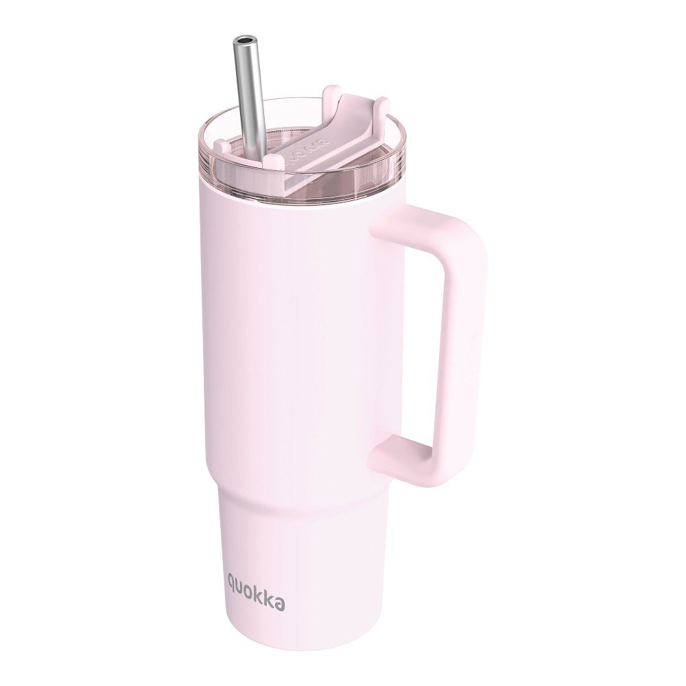 Vaso Térmico de Acero Inoxidable de 950 mL con Asa y Pajilla Color Rosado Pastel