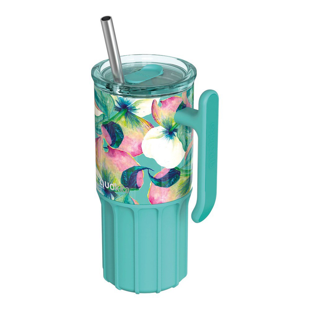 Vaso Térmico de Acero Inoxidable de 720 mL con Asa, Pajilla y Base de Silicona Color Verde
