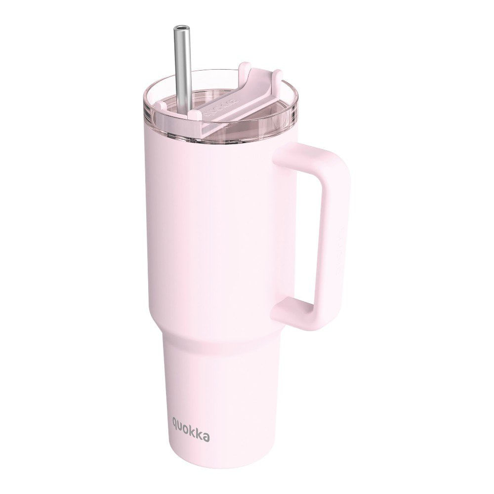 Vaso Térmico de Acero Inoxidable de 1200 mL con Asa y Pajilla Color Rosado Pastel