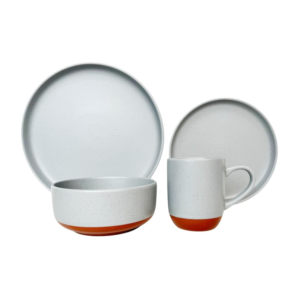 Vajilla Nova de Cerámica 16 Piezas para 4 Personas Gris y Terracota
