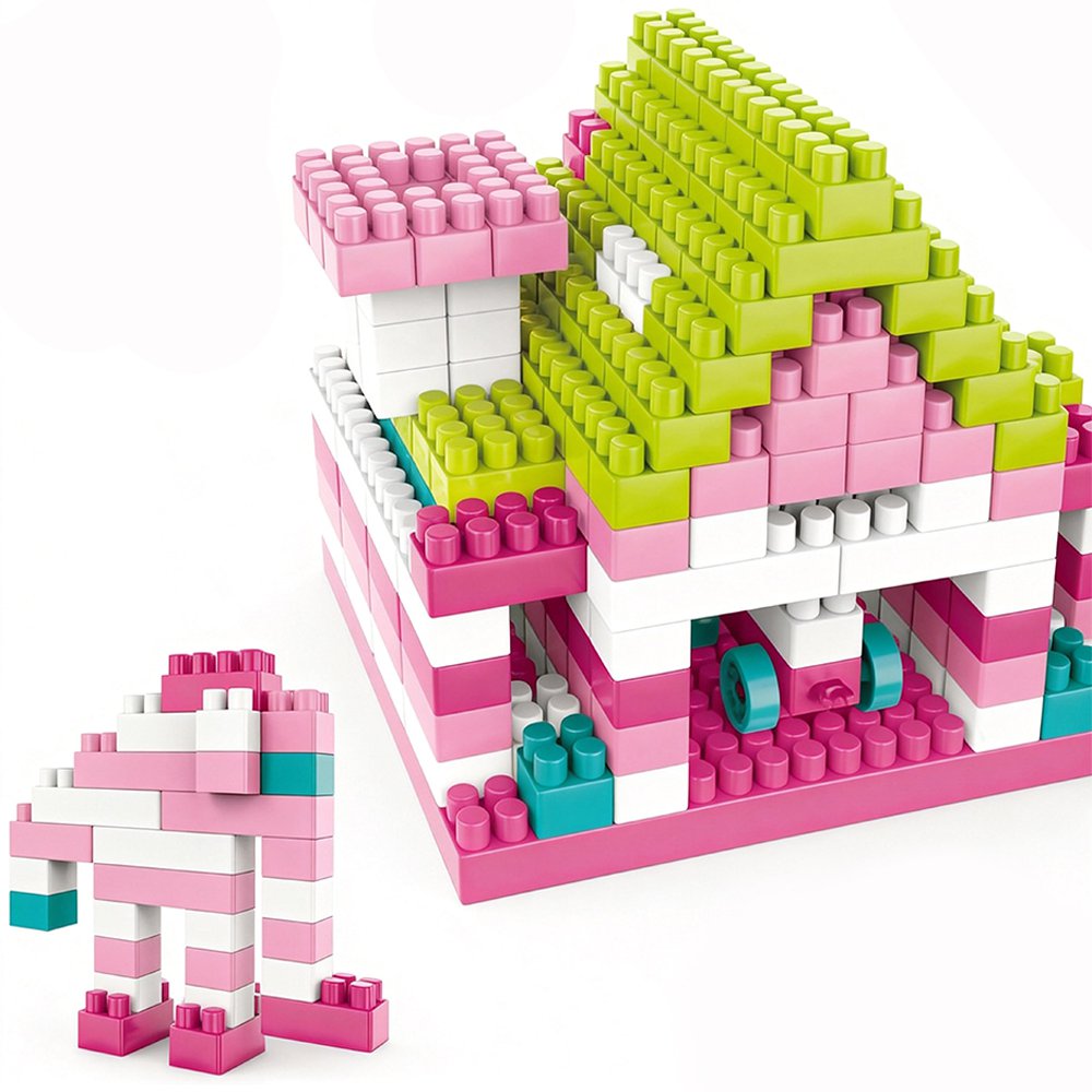Bloques de Construcción en Caja con Asa de 230 Piezas 3+ Años Color Rosado Bloques de Construcción Infantil en Caja con Asa Color Rosado para Niña 230 Piezas
