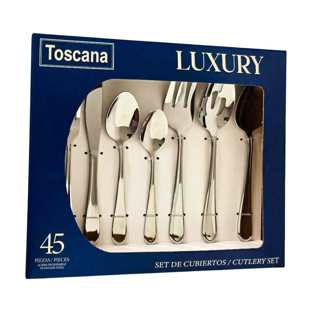 Set de 45 Cubiertos de Acero Inoxidable Color Plateado
