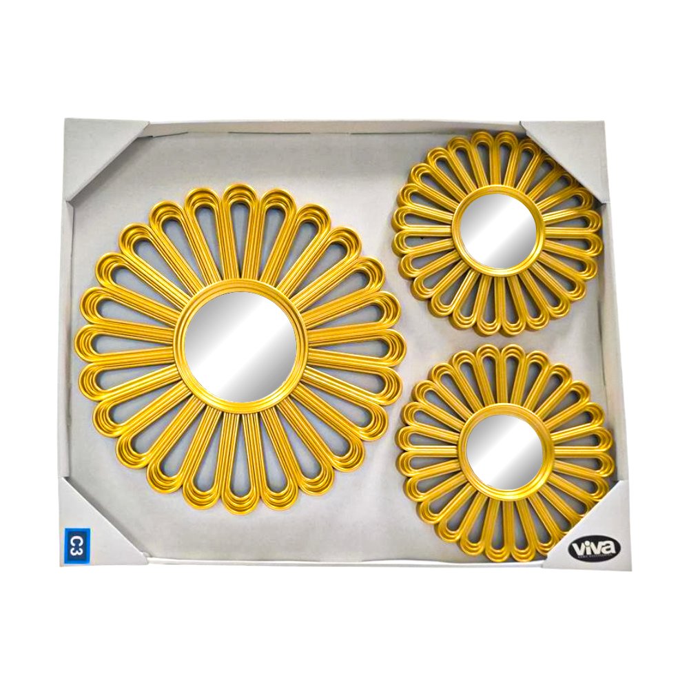 Juego de 3 Espejos Decorativos de Pared 39 x 39 x 2 cm Color Dorado