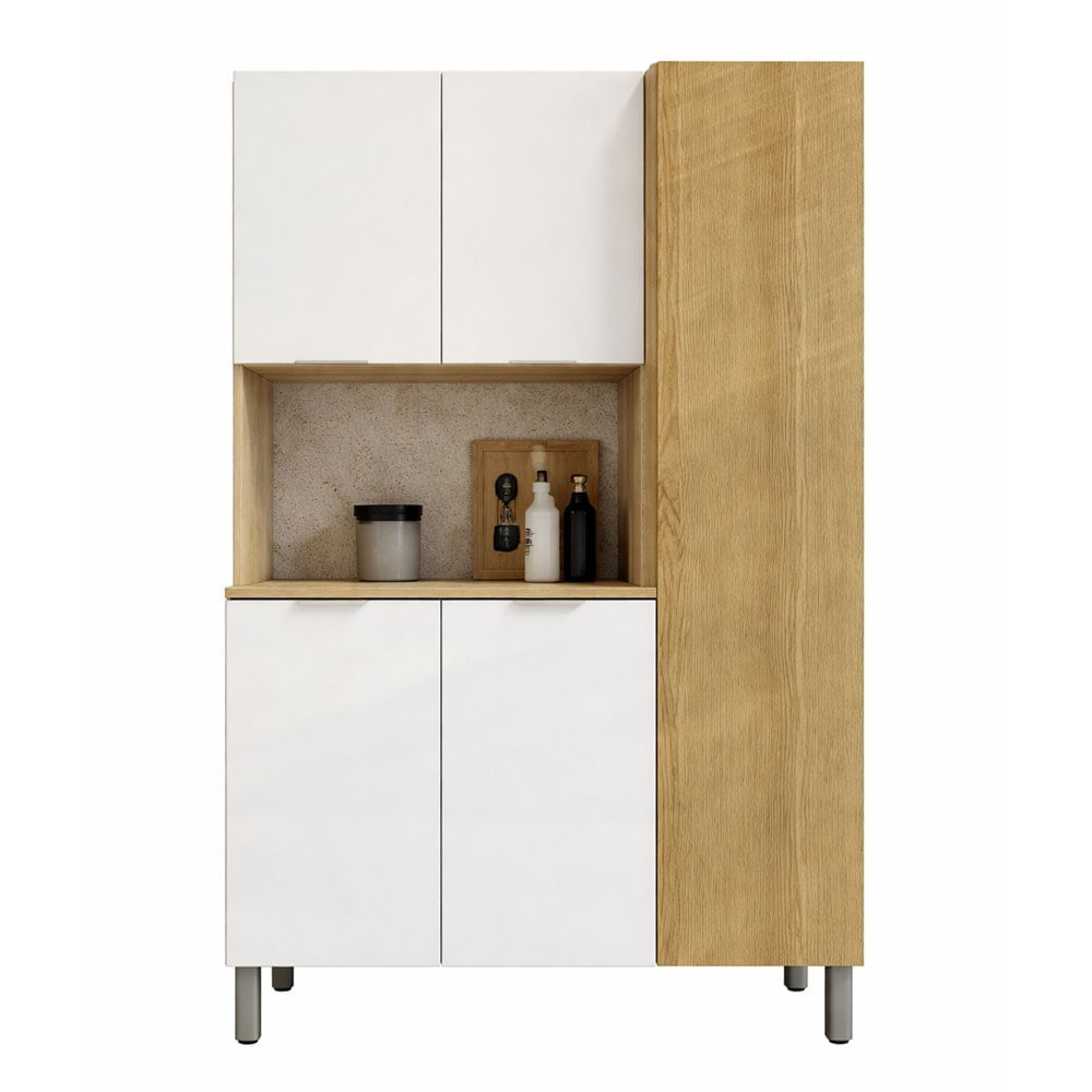 Mueble de Cocina Melissa de 91.5 x 36.3 x 176 cm con 5 Puertas y Nicho Central Color Blanco y Madera