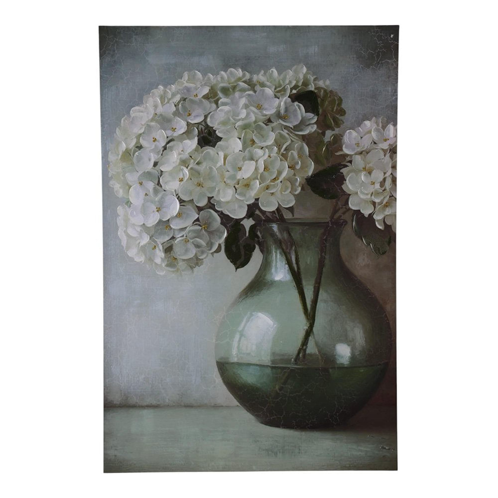 Cuadro Decorativo de Hortensias Blancas en Jarrón de 80 x 120 cm