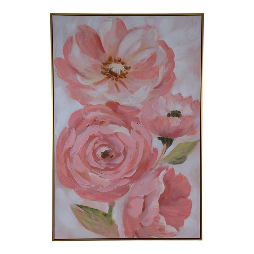 Cuadro Decorativo de Flores Rosadas con Marco Dorado de 82.5 x 122.5 cm