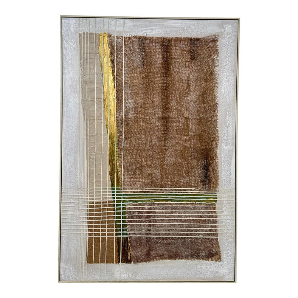 Cuadro Decorativo Abstracto con Toques Dorados Texturizado con Marco de 82 x 122 cm