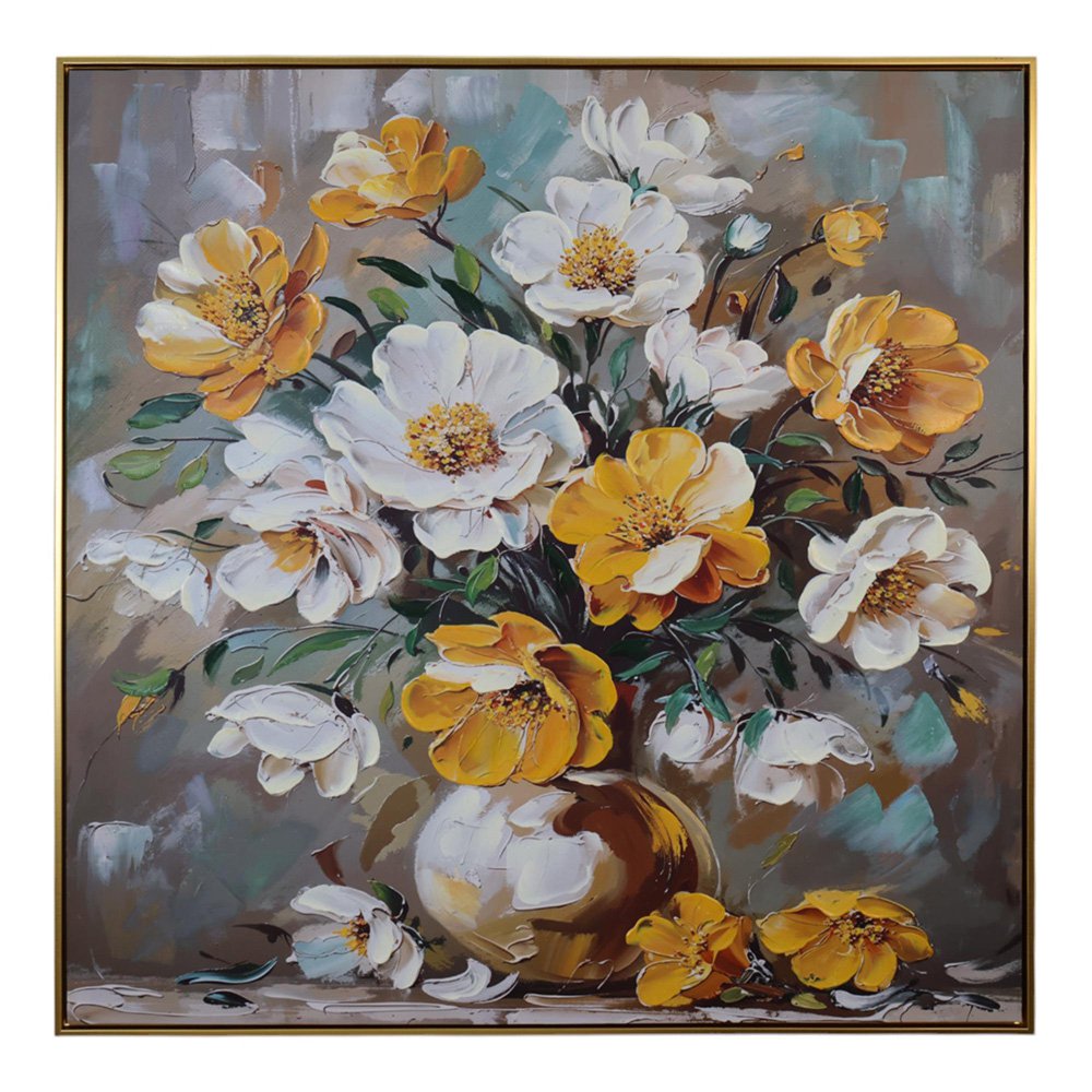Cuadro Decorativo de Flores Amarillas con Marco Dorado de 82.5 x 122.5 cm