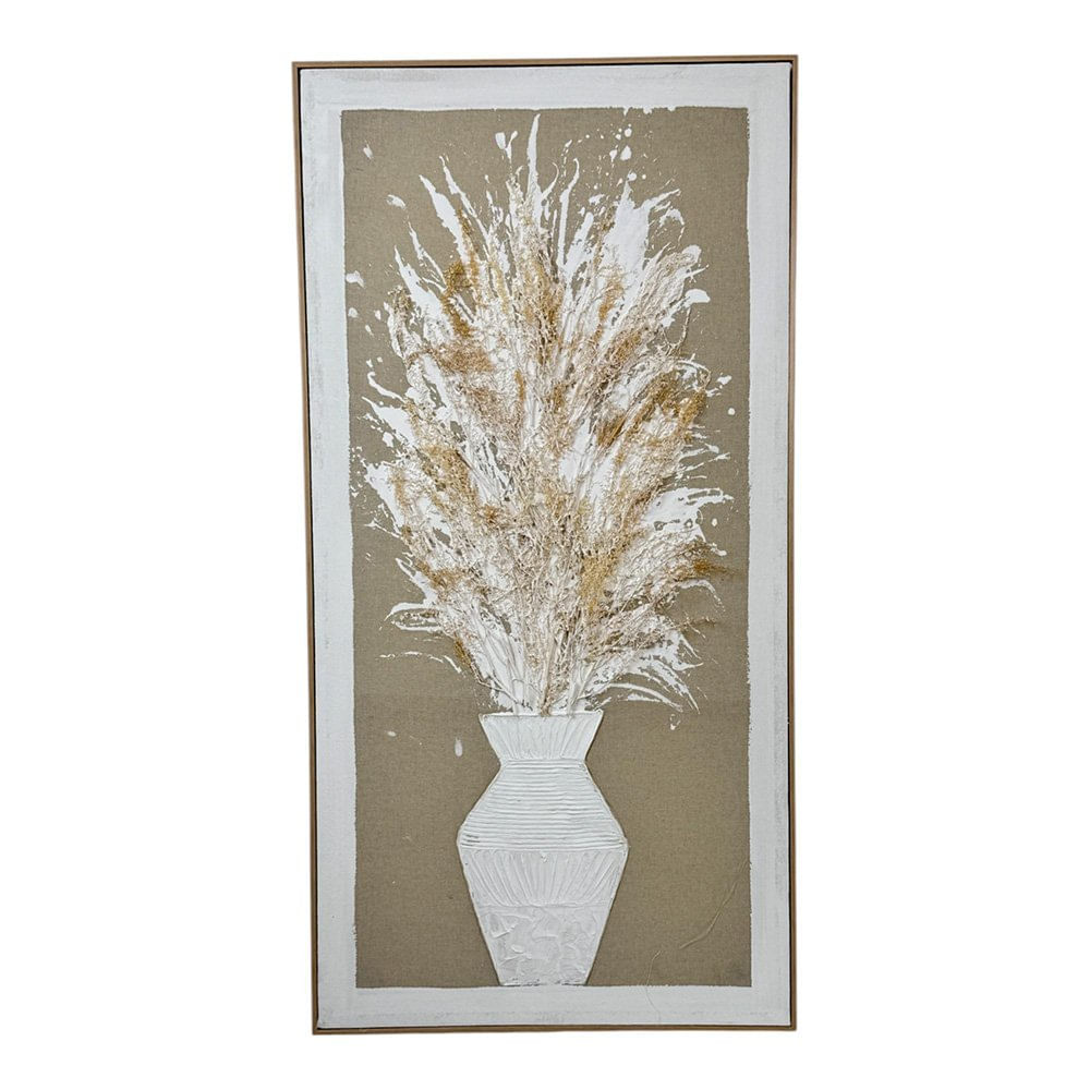 Cuadro Decorativo Jarrón con Flores Texturizadas con Marco de 62 x 122 cm