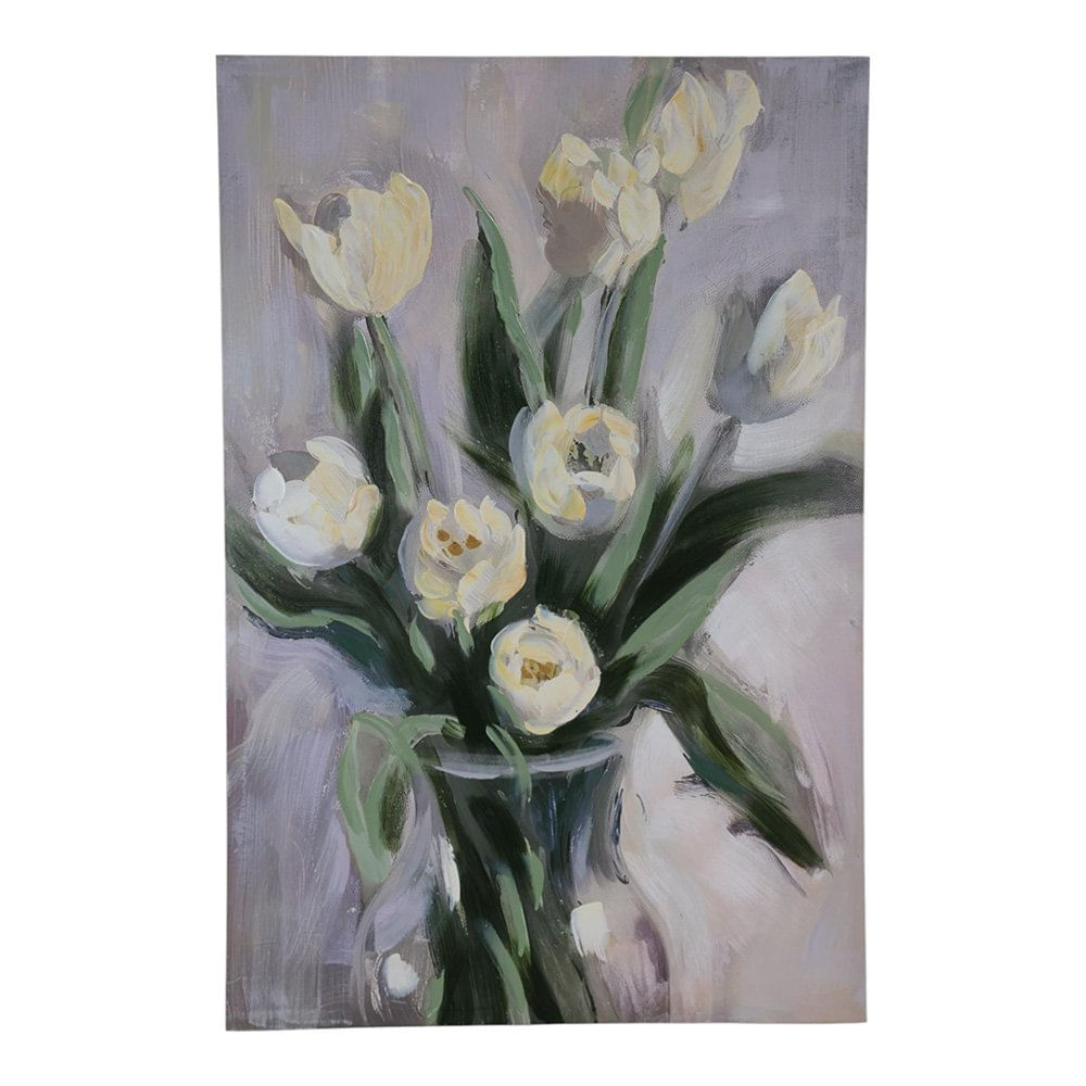 Cuadro Decorativo de Tulipanes Blancos en Jarrón de 80 x 120 cm