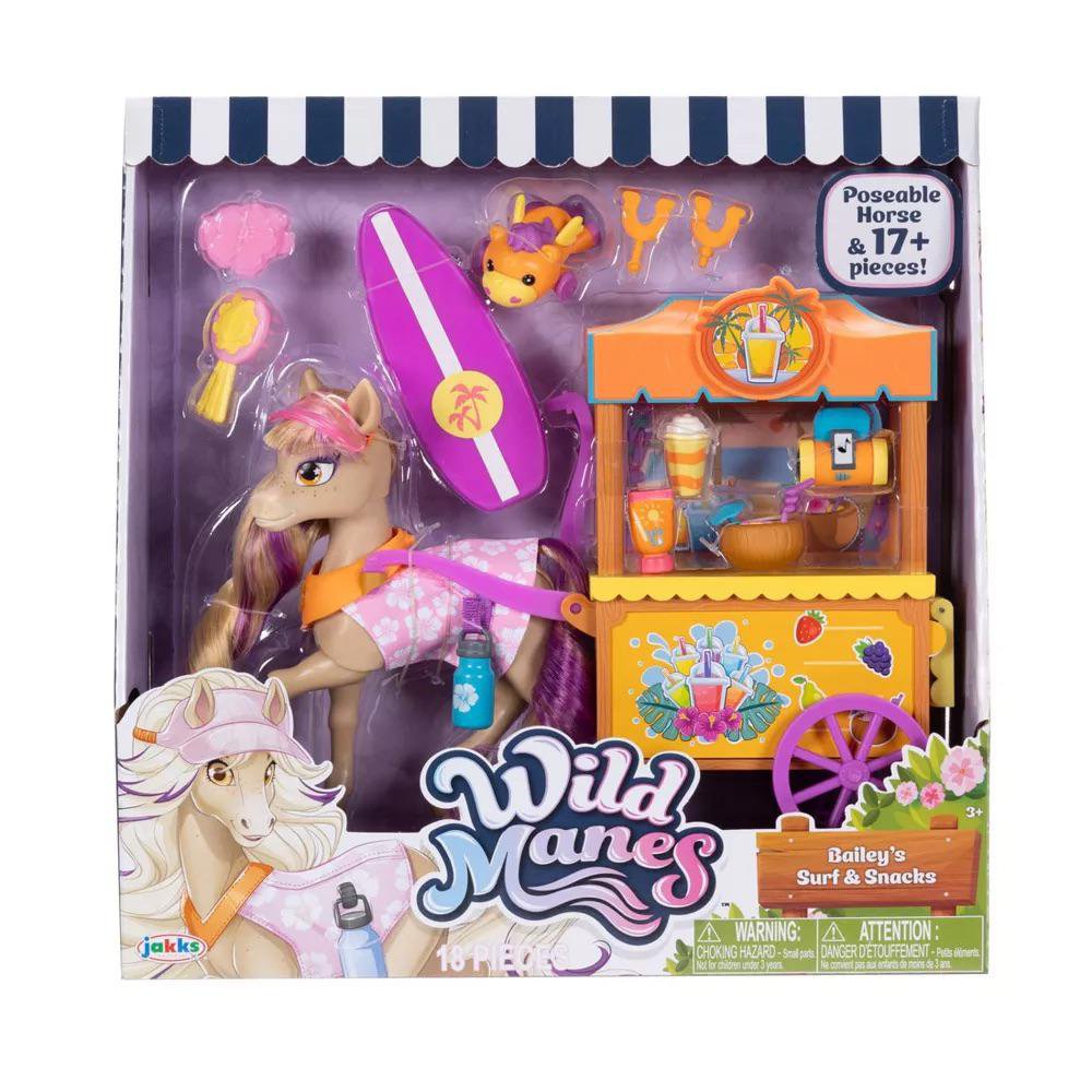 Set de Juego Wild Manes Bailey's Surf & Snacks con Caballo y Carreta de 18 Piezas 3+ Años…