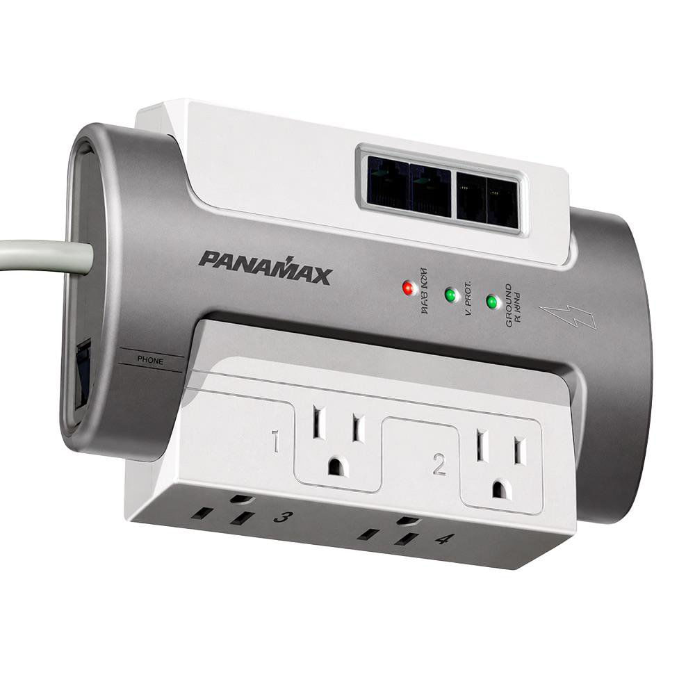 Protector de Sobretensiones con 4 Salidas CA, Teléfono y LAN en Color Gris