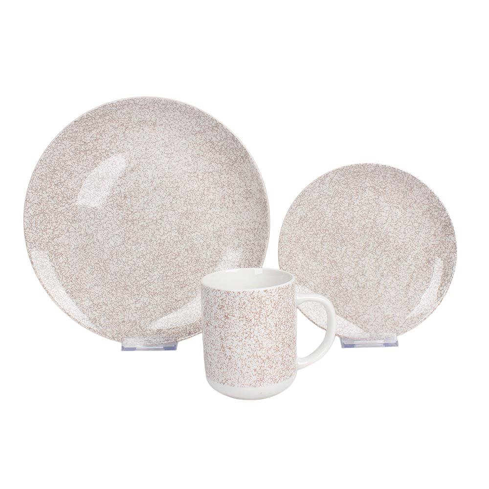 Vajilla de 12 Piezas de Porcelana para 4 Personas Color Beige Crema