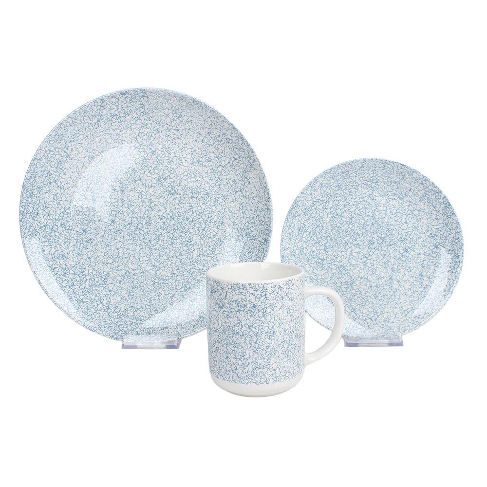 Vajilla de 12 Piezas de Porcelana para 4 Personas Color Celeste