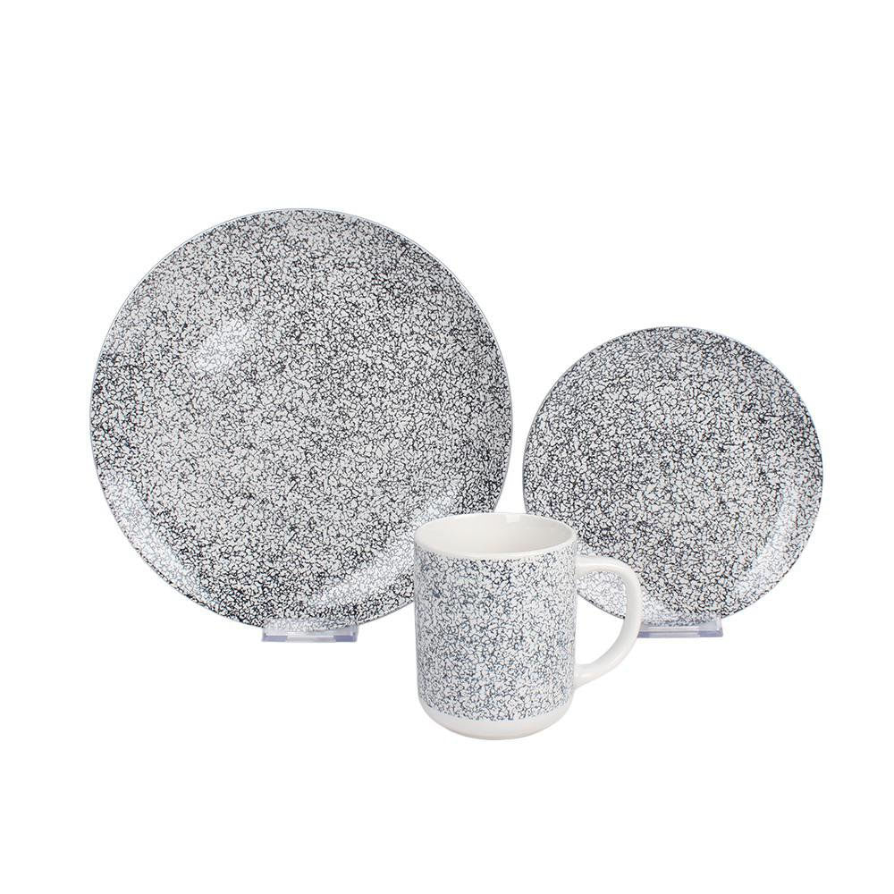 Vajilla de 12 Piezas de Porcelana para 4 Personas Color Gris
