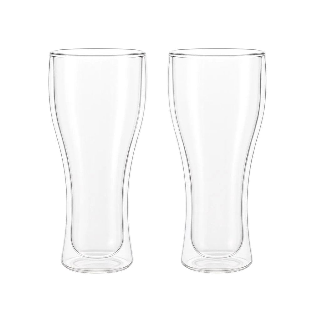 Set de 2 Vasos Cerveceros de Vidrio Doble Pared de 13 oz para Bebidas Frías Transparente