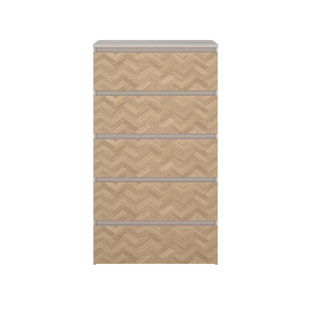 Gavetero Maise con 5 Cajones Vertical para Dormitorio de 64.6 cm Color Cashmere y Roble