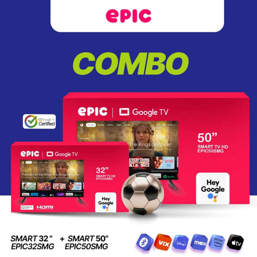 Combo Televisor Smart de 50 Plg y 32 Plg Google TV con Wi-Fi y Bluetooth