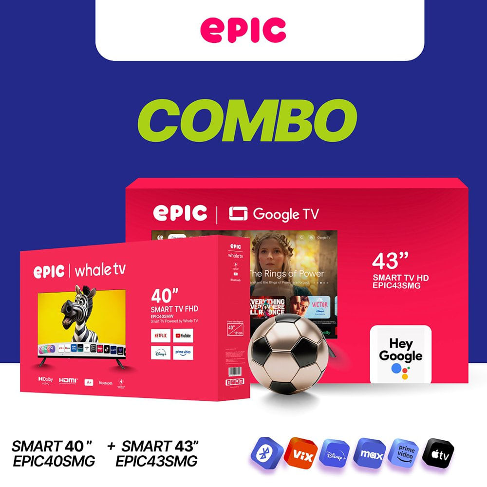 Combo Televisor Smart de 43" + 40" con Google TV, Wi-Fi y Bluetooth