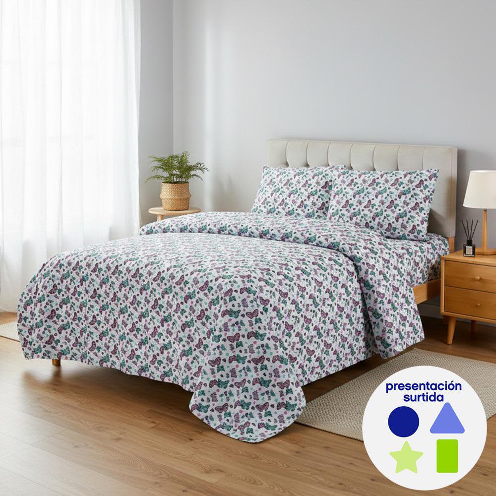 Set de Sábanas Matrimonial de 4 Piezas Diseño Estampado para Niños - Colores Surtios