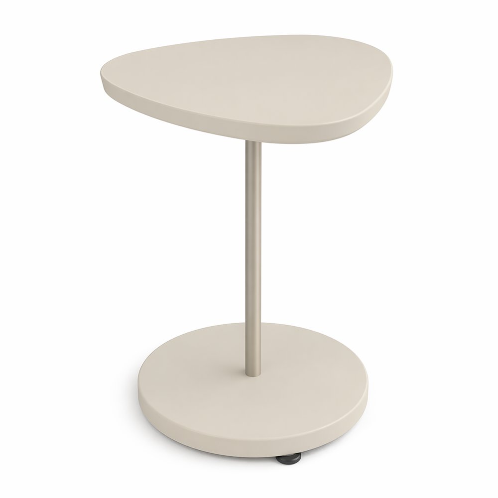 Mesa Auxiliar Bel de 45 x 55 cm con Cubierta Triangular Redondeada Color Crema y Base Dora…