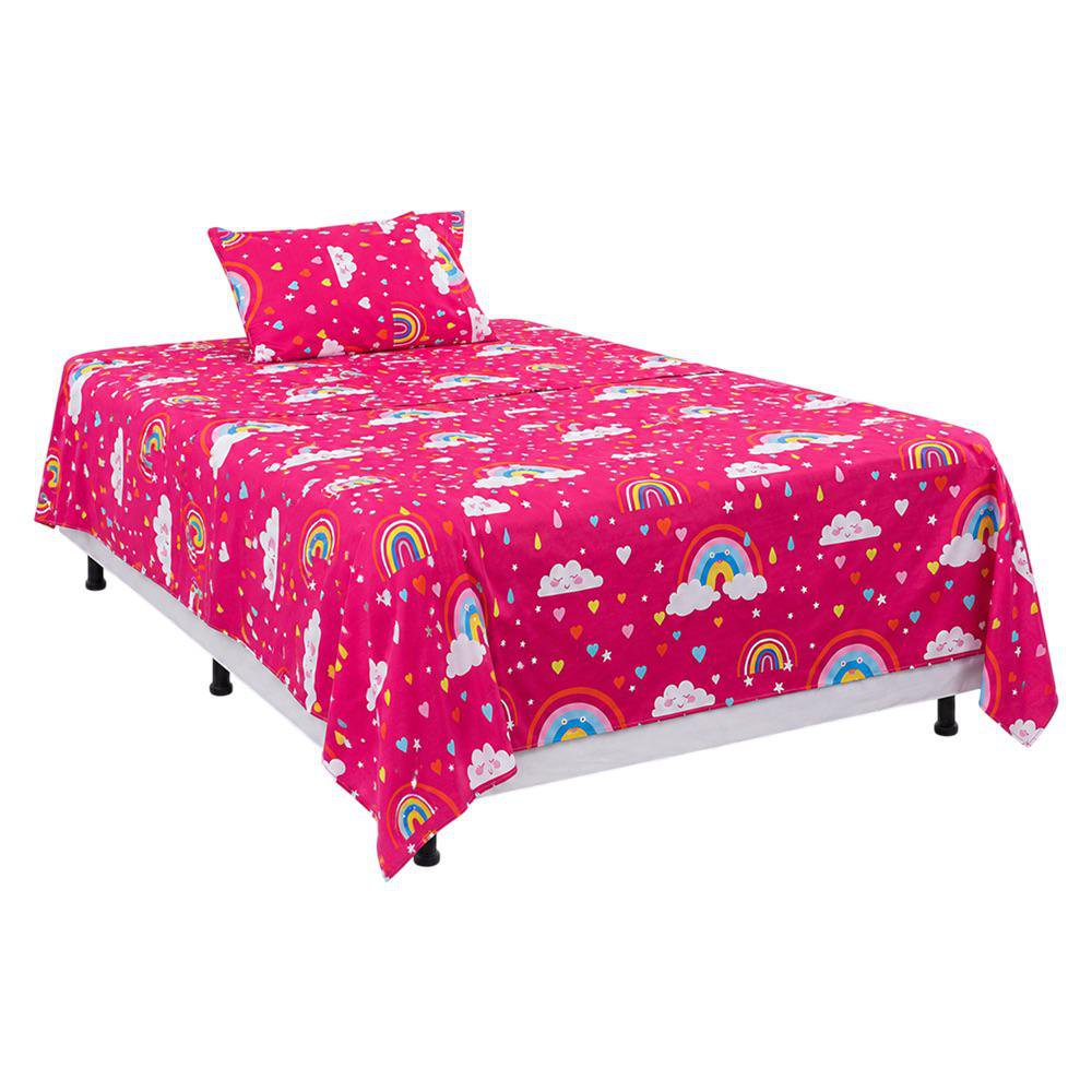 Set de Sábanas Imperial Diseño de Arcoíris Color Rojo Multicolor de 2 Piezas