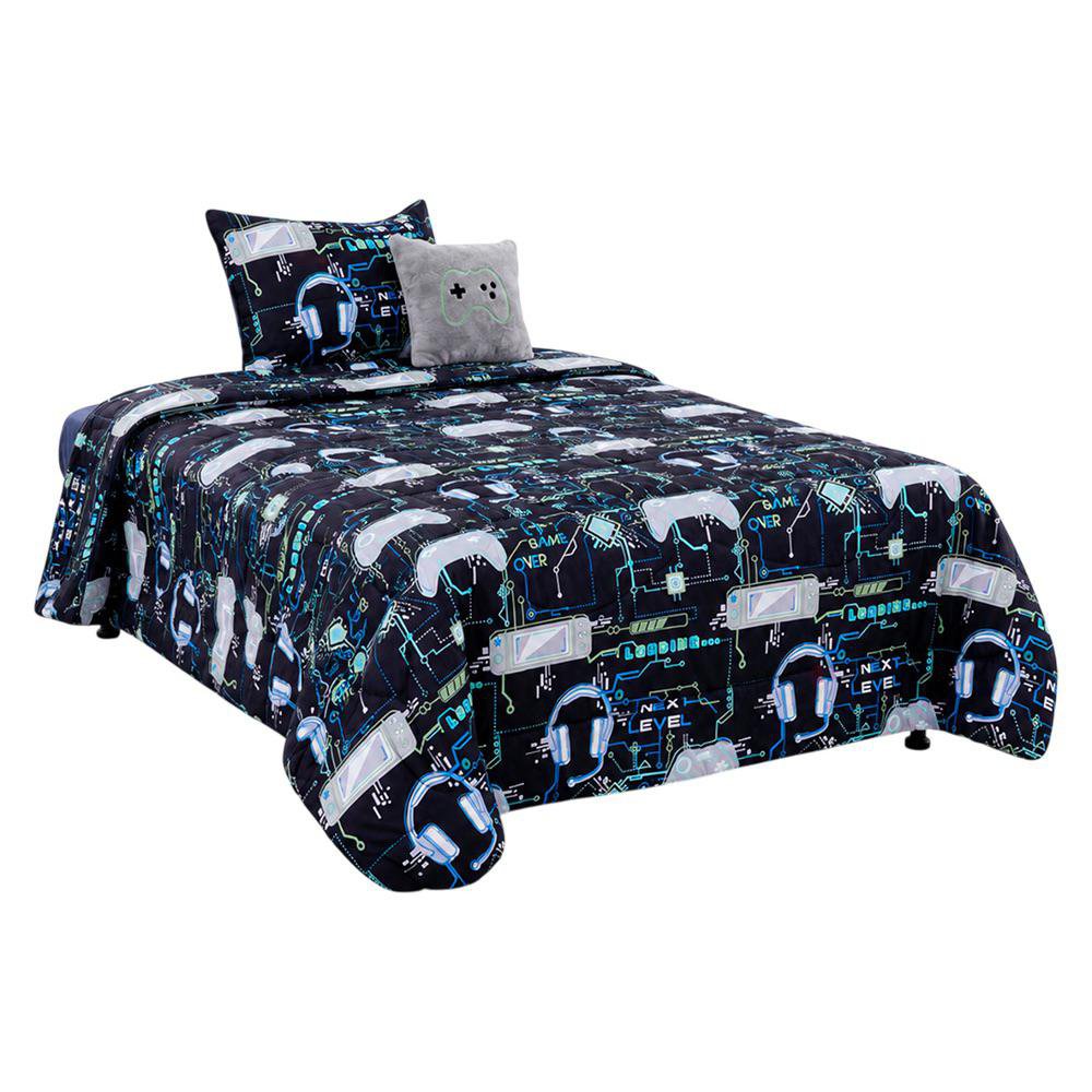 Set de Edredón Imperial Diseño Gamer con Cojín Decorativo de 3 Piezas