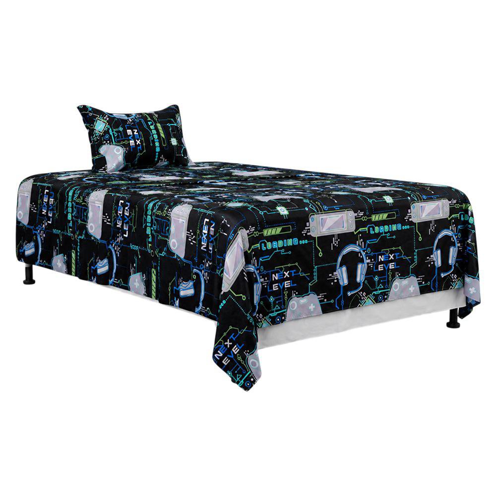 Set de Sábanas Imperial Diseño Gamer Color Negro Multicolor de 3 Piezas