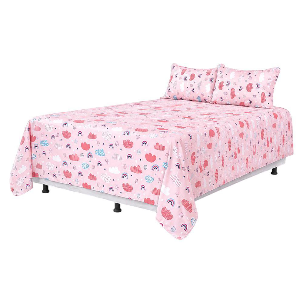 Set de Sábanas Queen Diseño de Nubes Color Rosado Multicolor de 3 Piezas