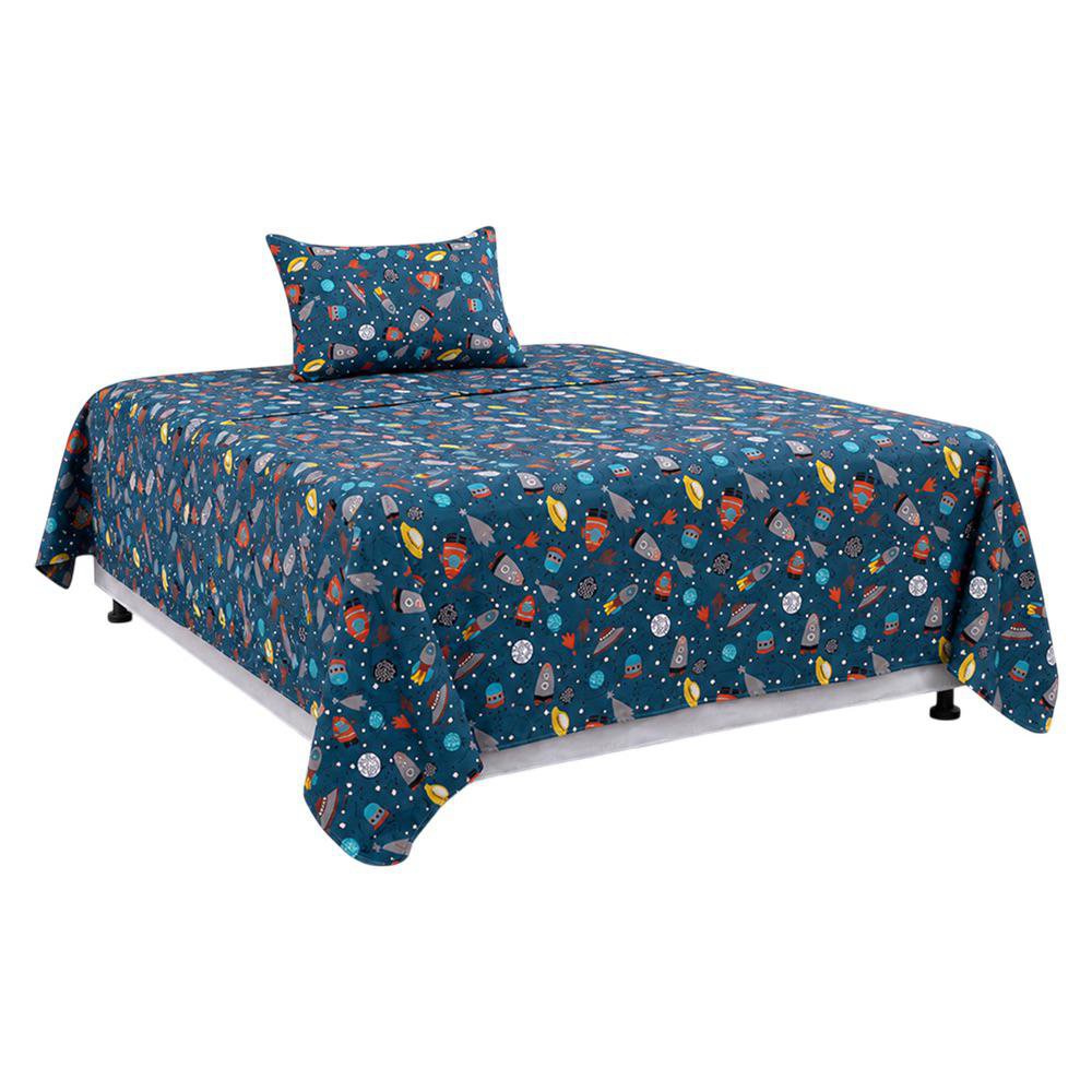 Set de Sábanas Imperial Diseño de Cohetes Color Azul Multicolor de 2 Piezas