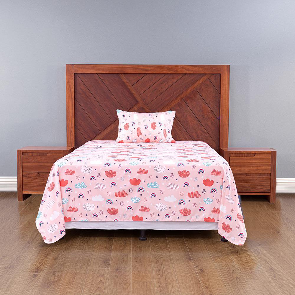 Set de Sábanas Imperial Diseño de Nubes Color Rosado Multicolor de 2 Piezas