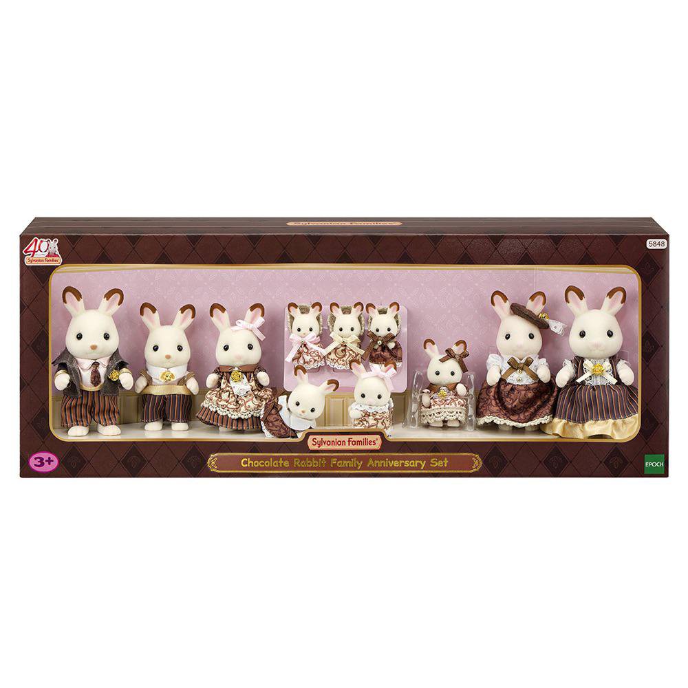 Set de Figuras Sylvanian Families Familia Conejo Chocolate 40 Aniversario de 11 Piezas Syl…