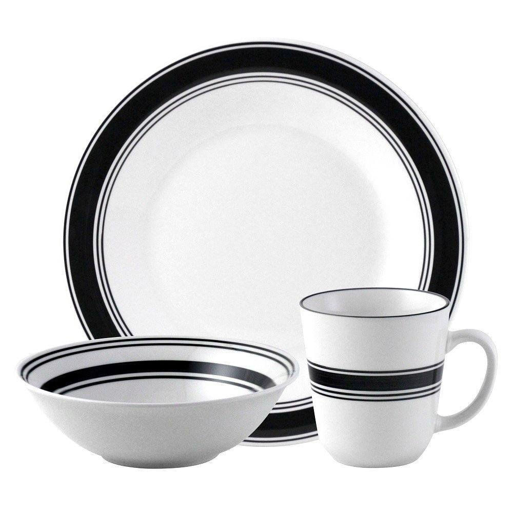 Set de Vajilla de 12 Piezas de Cerámica Color Blanco con Borde Color Negro