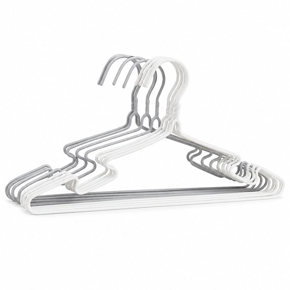 Set de 8 Serchas de Alambre Recubierto de 42 cm para Ropa Blanco y Gris