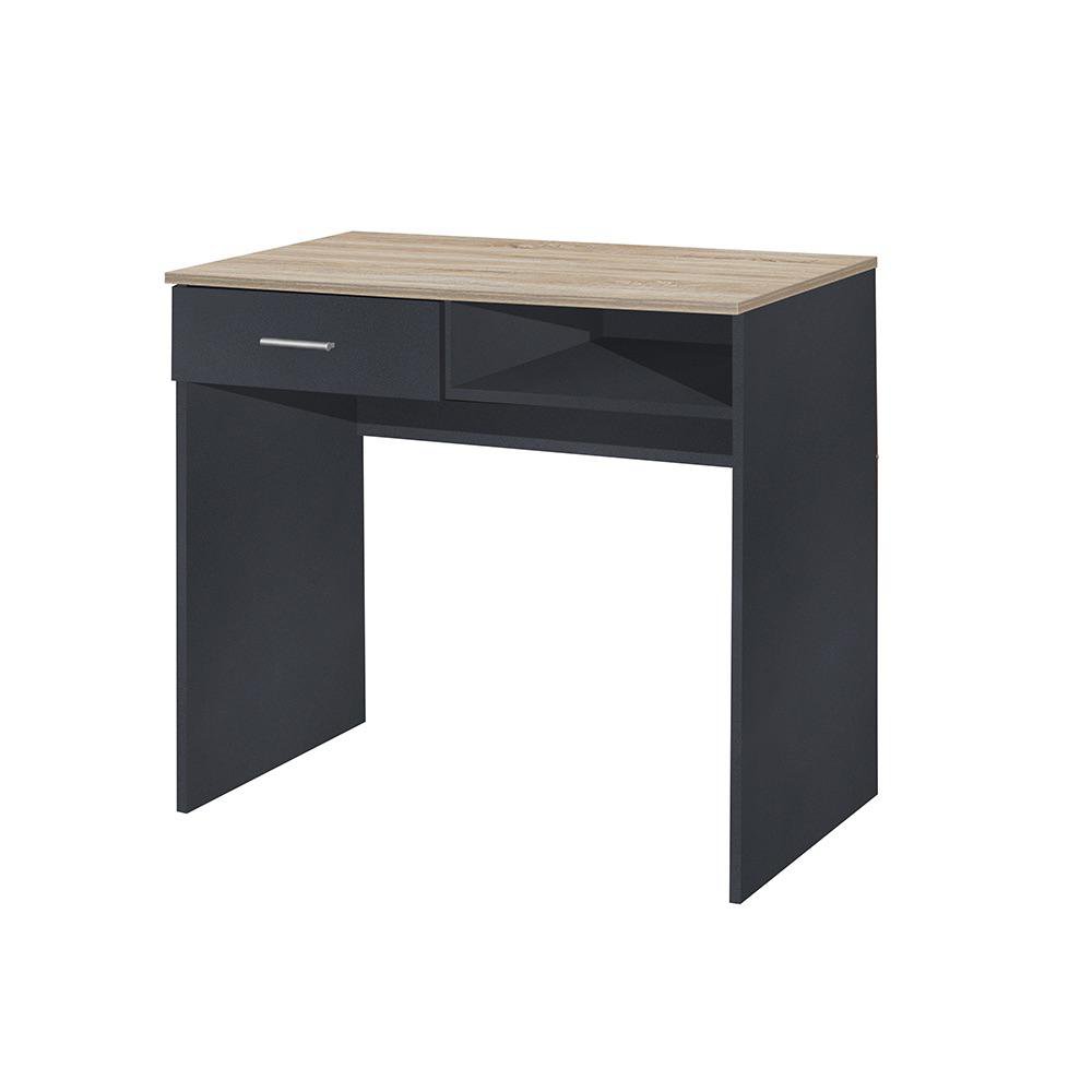 Escritorio Urano con Gaveta y Compartimento Abierto Gris Oscuro y Beige de 80 x 45 x 75 cm