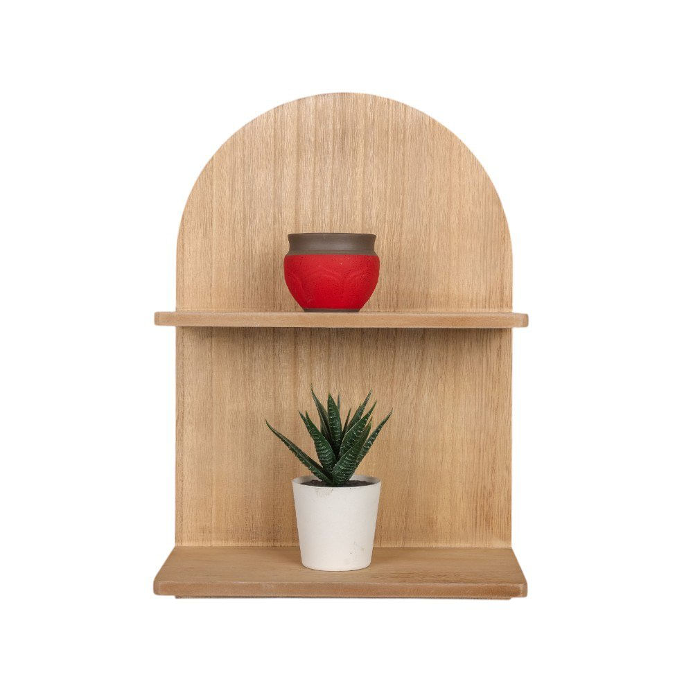 Repisa Decorativa Tipo Arco de Madera con 2 Niveles Acabado Café Pino de 36 cm