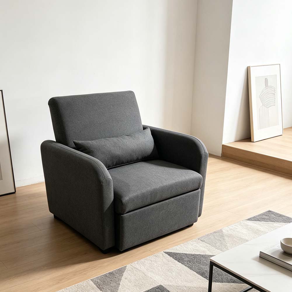 Sofá Cama Individual Tapizado Lino Reclinable y Extensible Gris