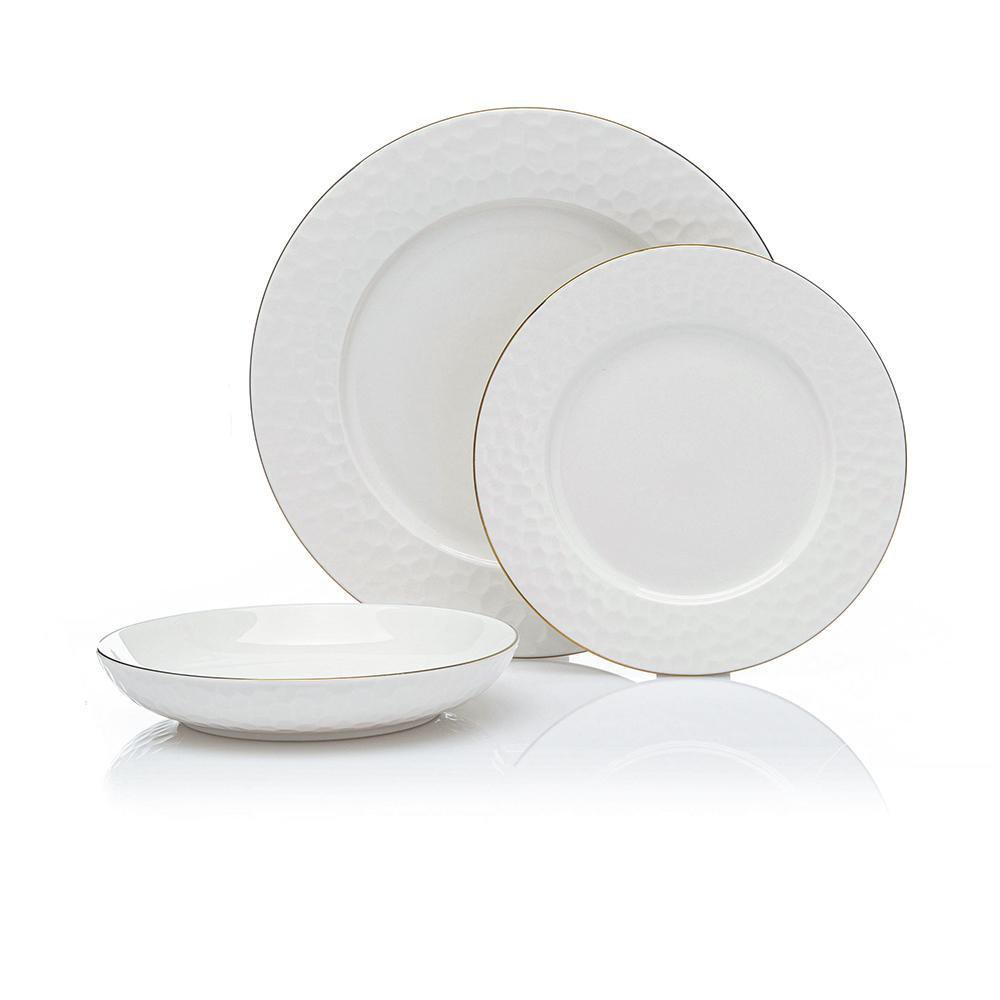 Vajilla Blanca con Borde Dorado 12 Pzas Set de Vajilla de 12 Piezas Color Blanco con Borde…