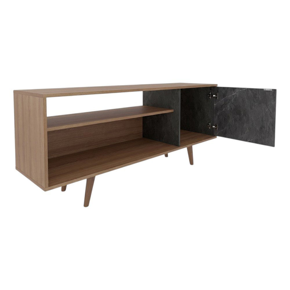 Mueble para TV de 60 " con Puerta de Mármol y Repisas Color Café y Gris 136 x 36 x 59 cm M…