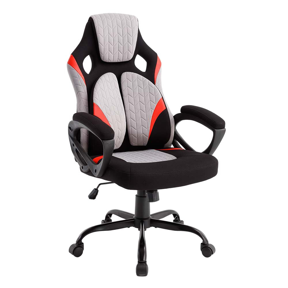 Silla Gaming Ergonómica Reclinable con Ruedas Gris, Negro y Rojo