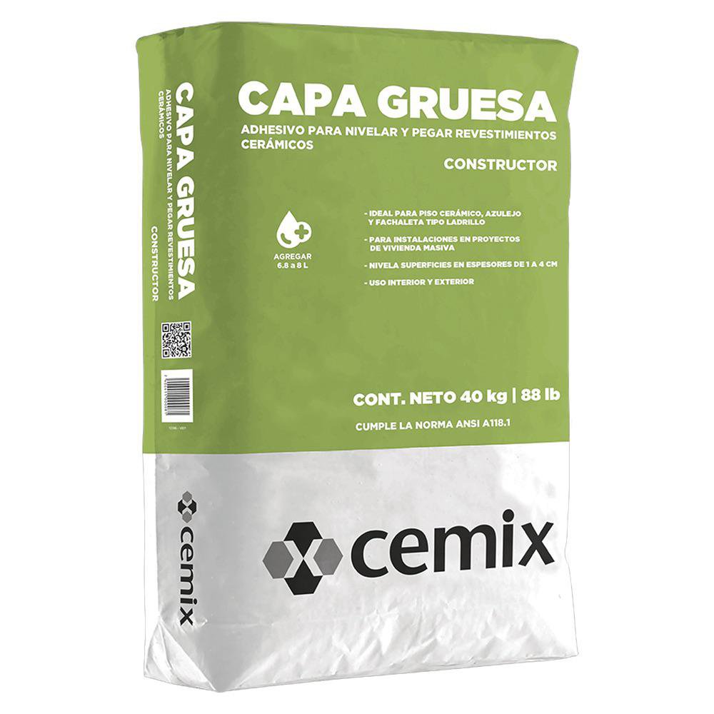 Adhesivo Capa Gruesa para Piso y Nivelación de 40 kg Color Gris Adhesivo Capa Gruesa 40 Kg