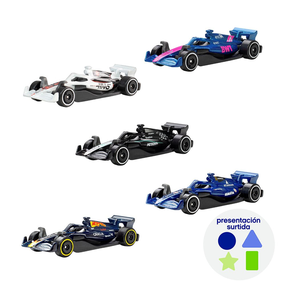 Set de 5 Vehículos Hot Wheels Fórmula 1 3+ Años Diseños Surtidos Hot Wheels Formula 1 Set de 5 Vehículos en Presentación Surtida