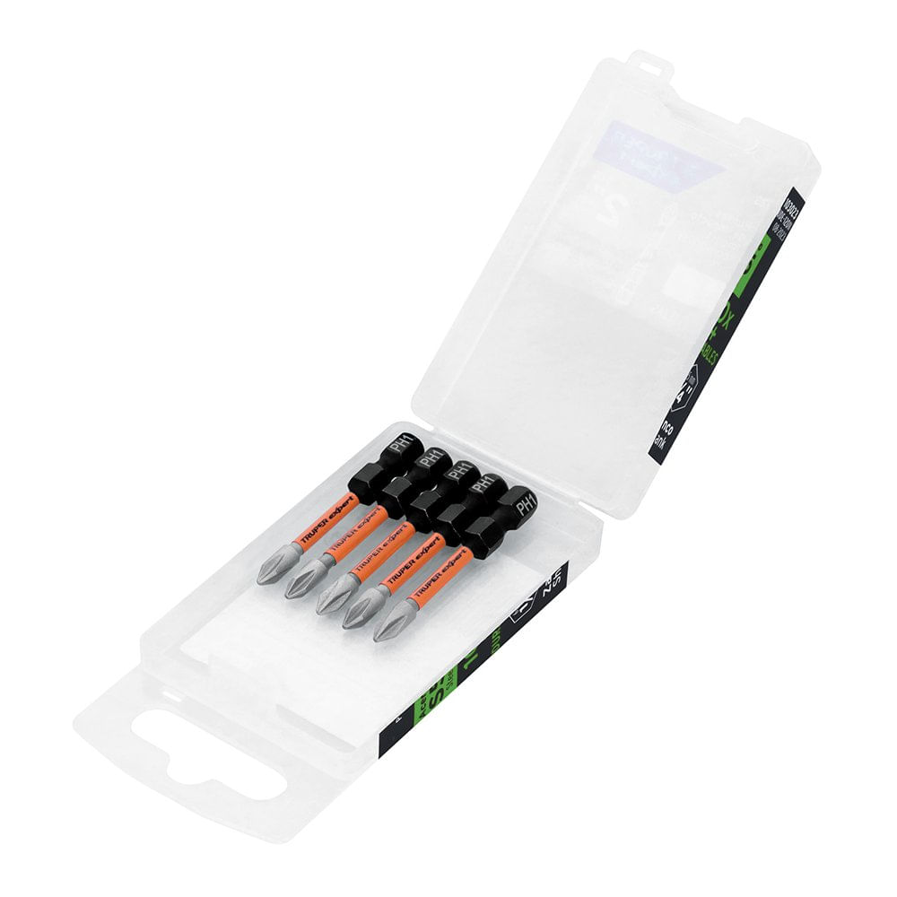 Set de 5 Puntas de Impacto Phillips PH1 de Acero S5 con Zanco 1/4 Plg