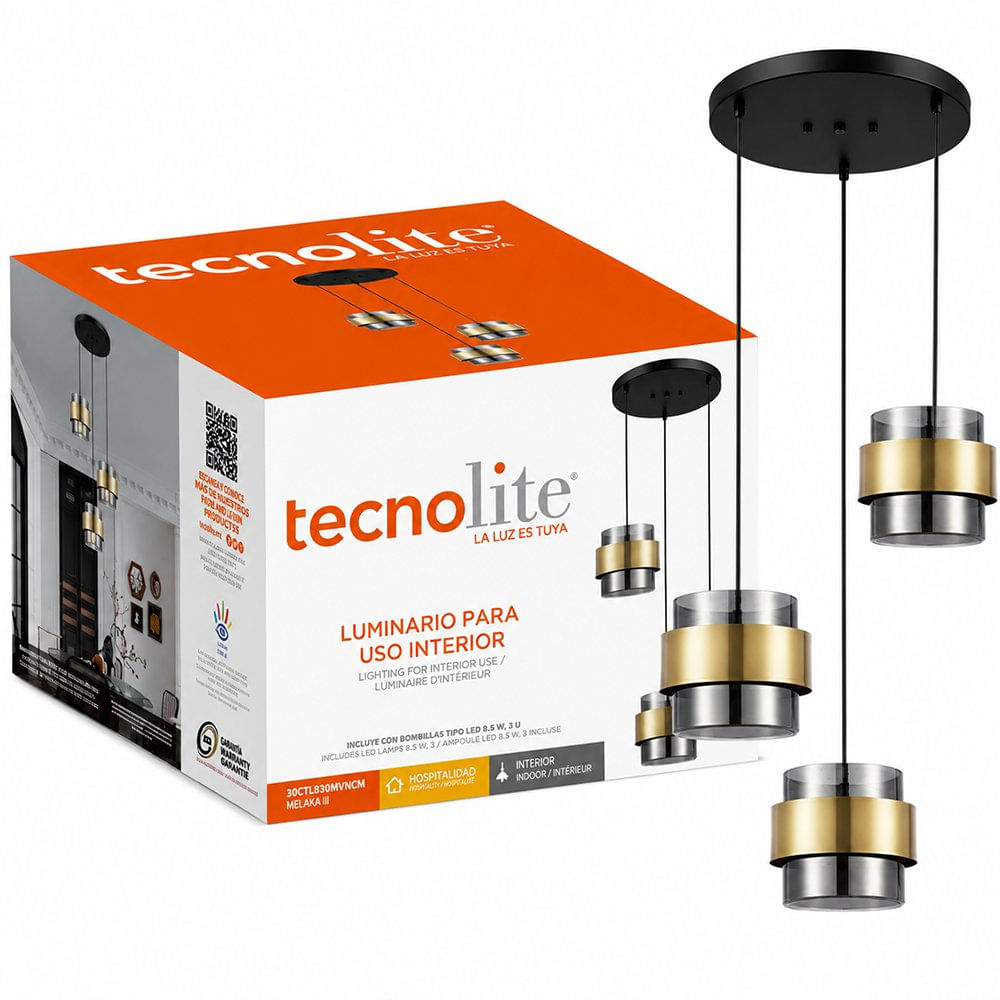 Lámpara Colgante de Cristal Humo Negro y Dorado con Base E27 180W 170 cm