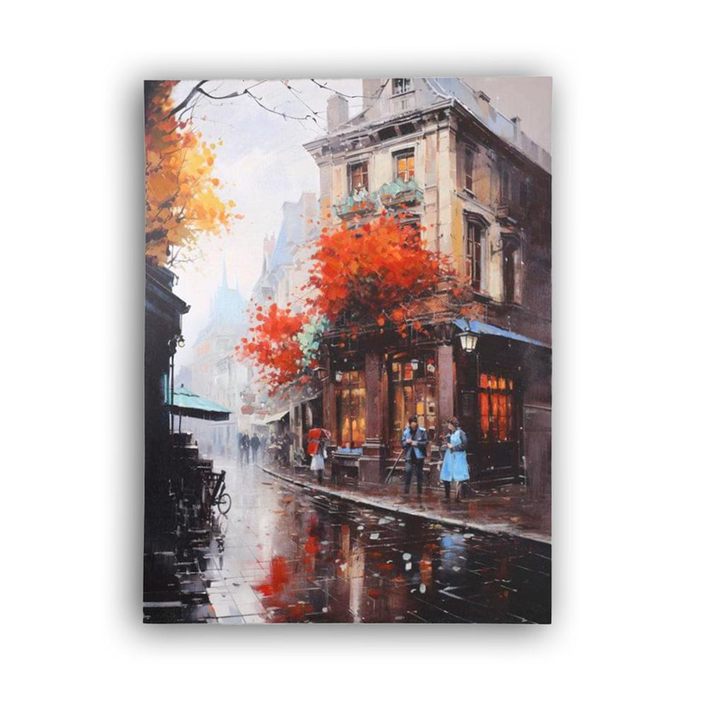 Cuadro en Canvas Calle Urbana con Edificio 90 x 120 cm Color Naranja y Beige