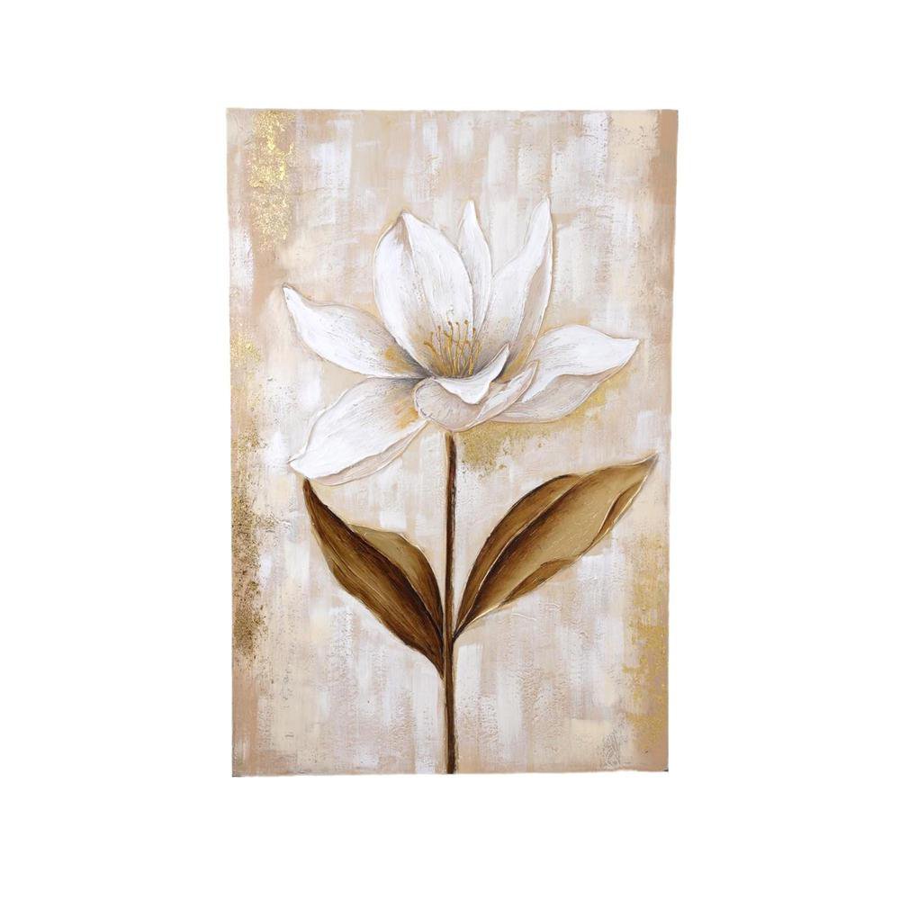 Cuadro en Canvas Flor Beige con Relieve 80 x 120 cm Color Beige y Dorado